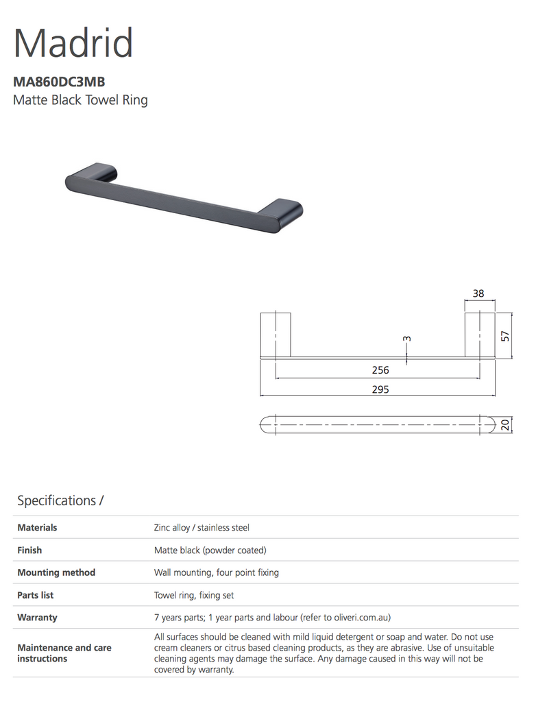 Madrid Matte Black Towel Ring