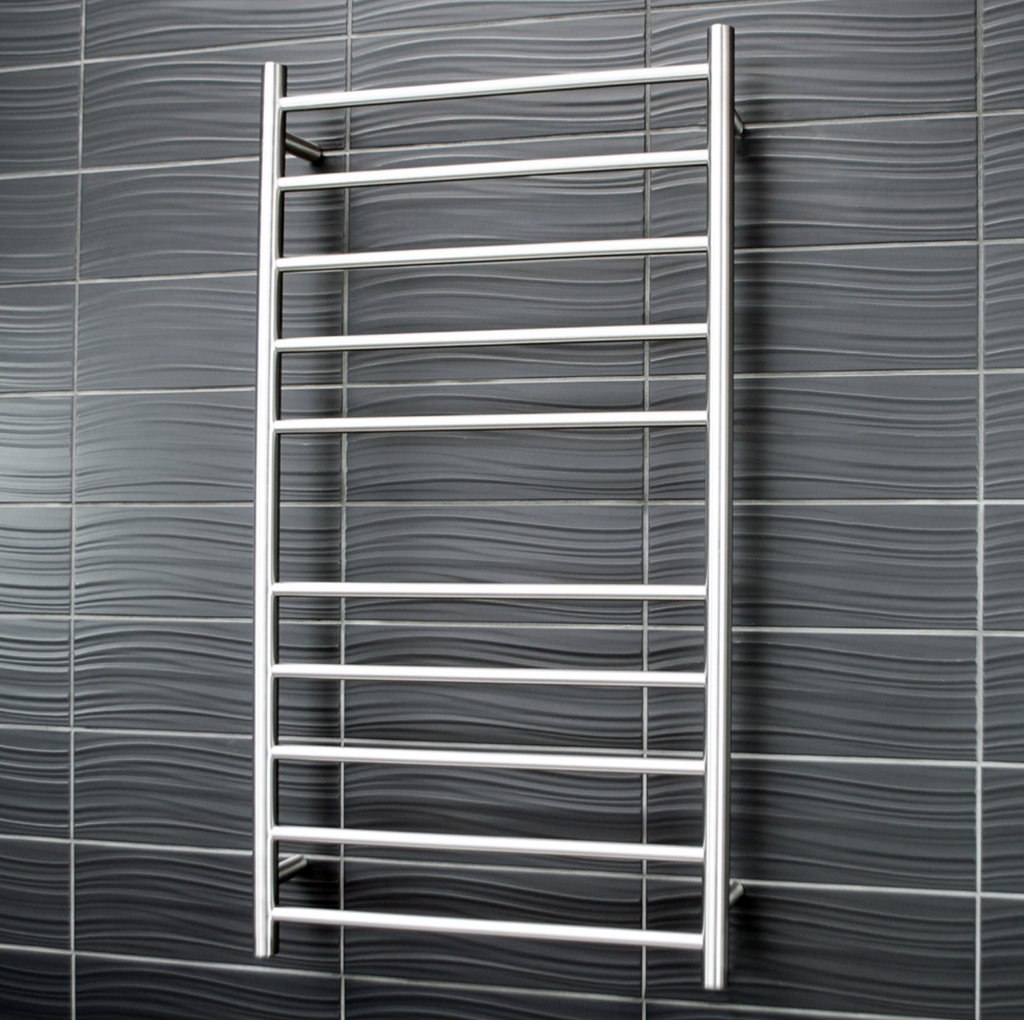 Radiant Heating Round Bars 240V Heated Towel Rails Brushed Satin 600 x 1100