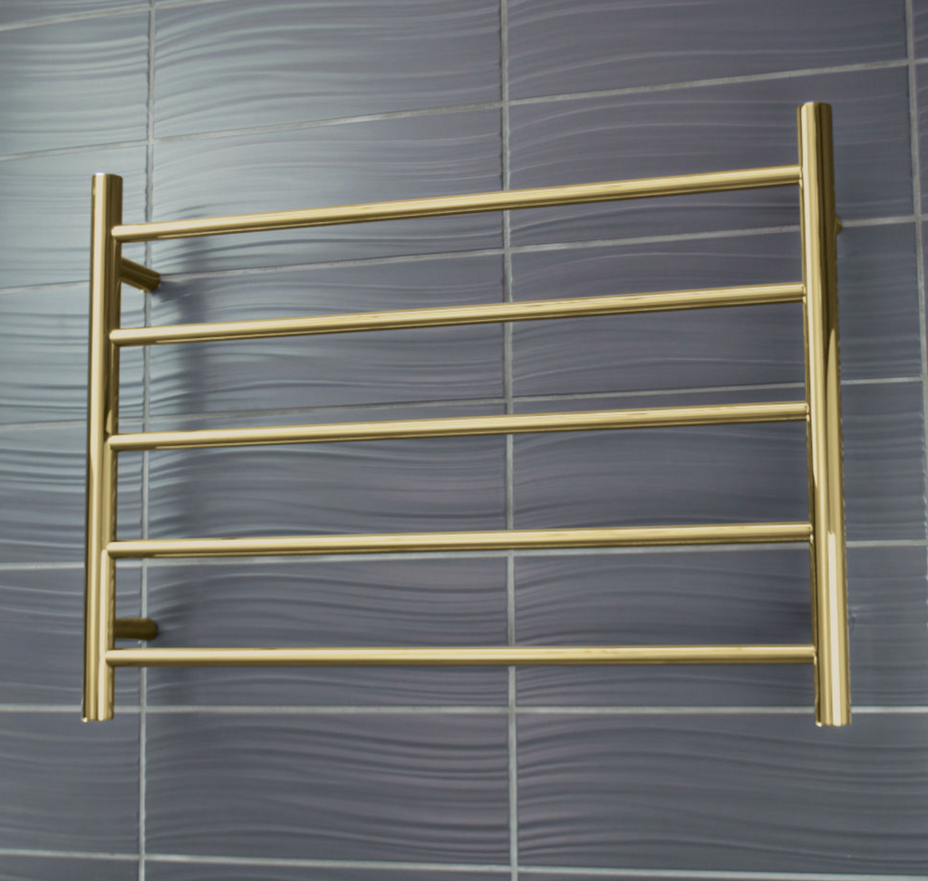 Radiant Heating Round Bars 240V Heated Towel Rails Brushed Gold 750 x 550