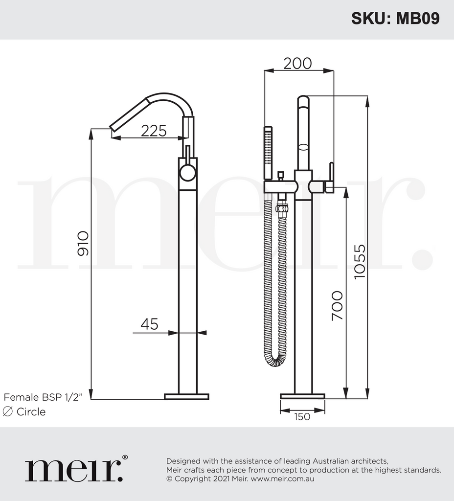 Meir Round Freestanding Bath Spout Plus Hand Shower - Shadow