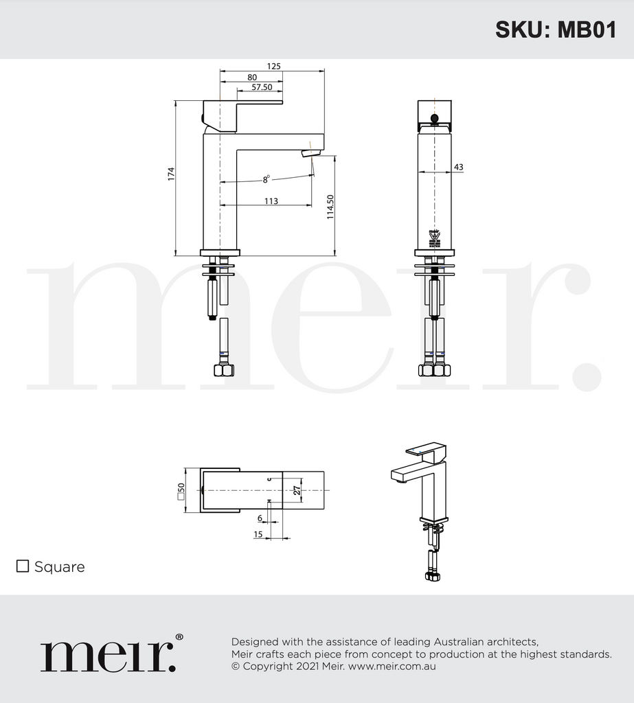 Meir Square Basin Mixer - Matte Black