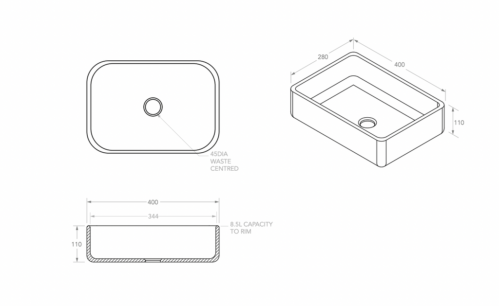 ADP Selma Above Counter Basin - Matte White