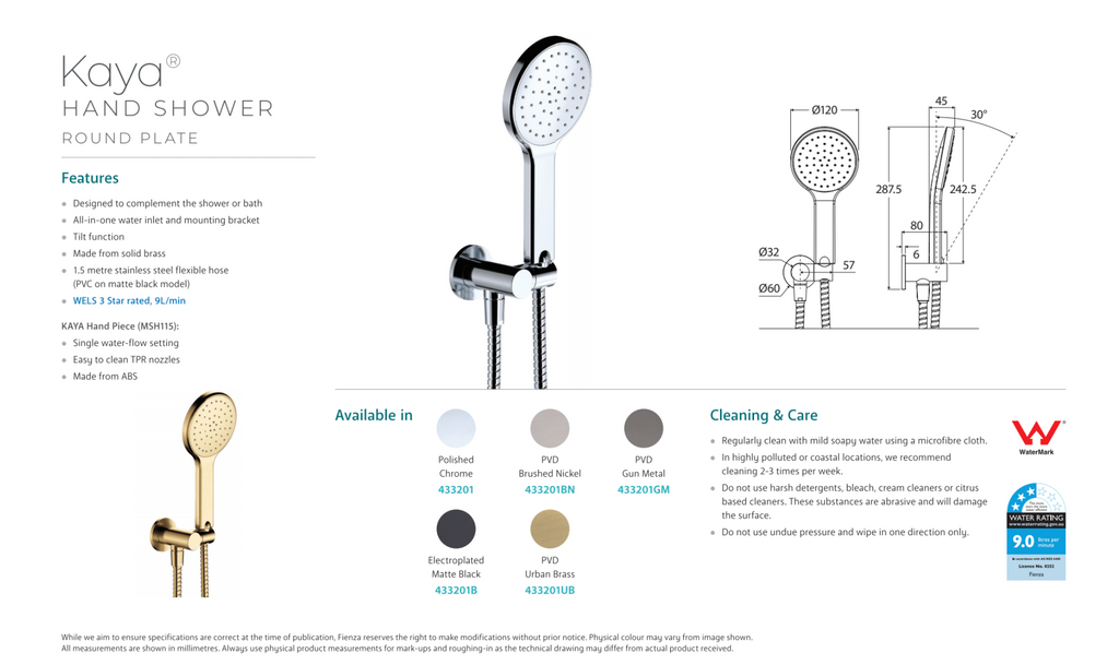 Fienza Kaya Hand Shower - Chrome