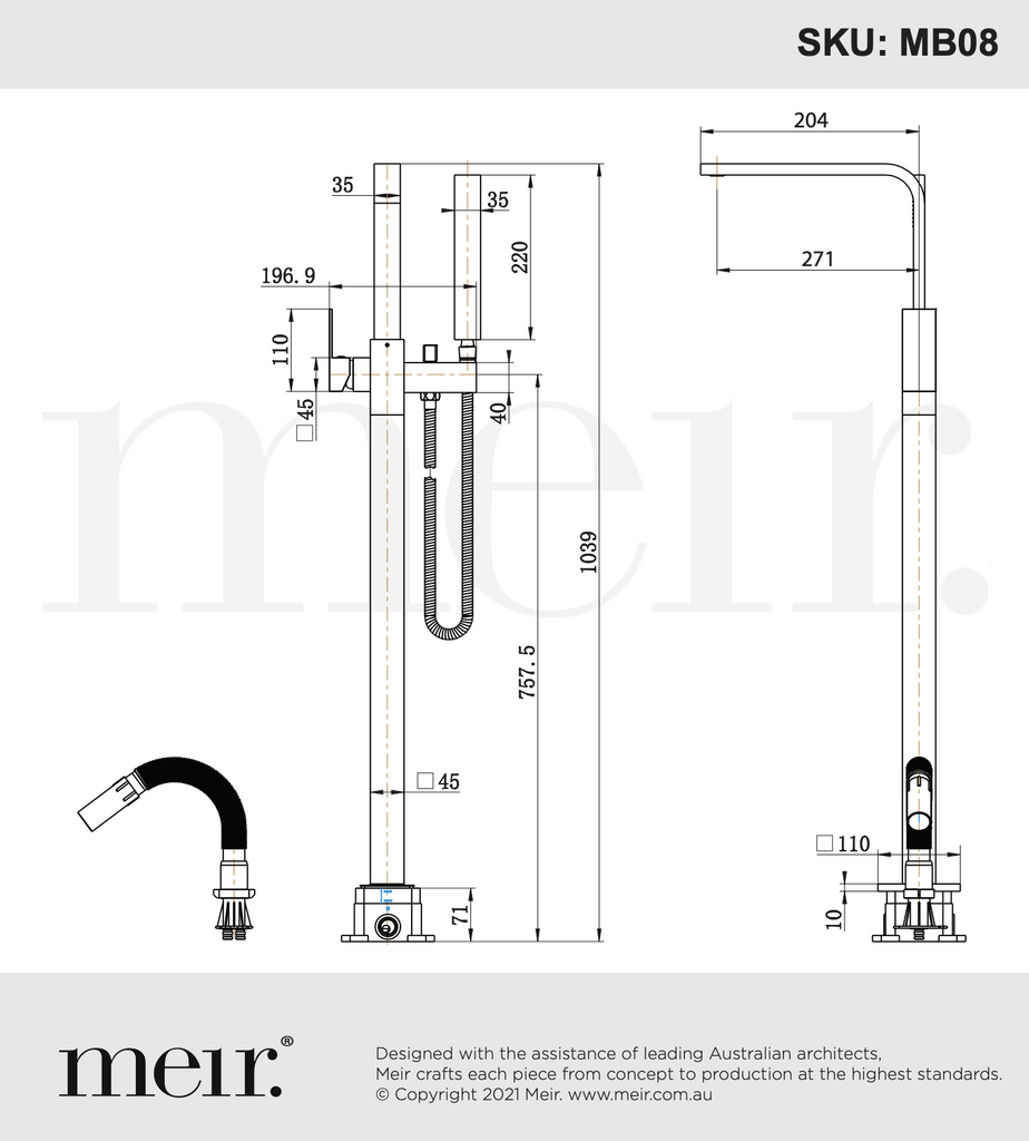 Meir Square Freestanding Bath Spout and Hand Shower - Matte Black