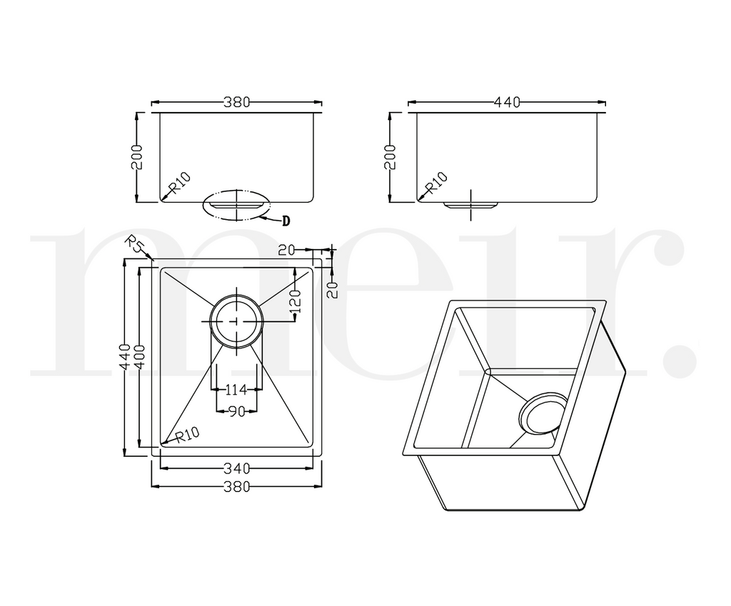 Meir Kitchen Single Bowl 380 x 440 - Gunmetal Black