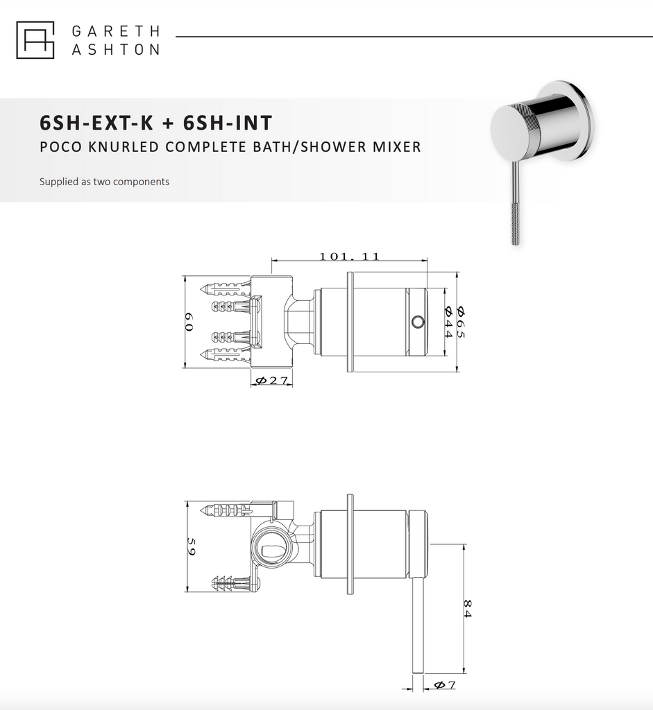 Gareth Ashton Poco Knurled Shower Mixer - Brushed Nickel