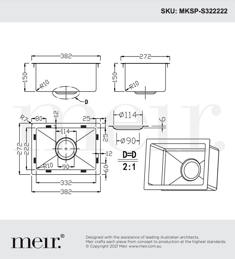 Meir Bar Sink Single Bowl 382 x 272 - Brushed Nickel