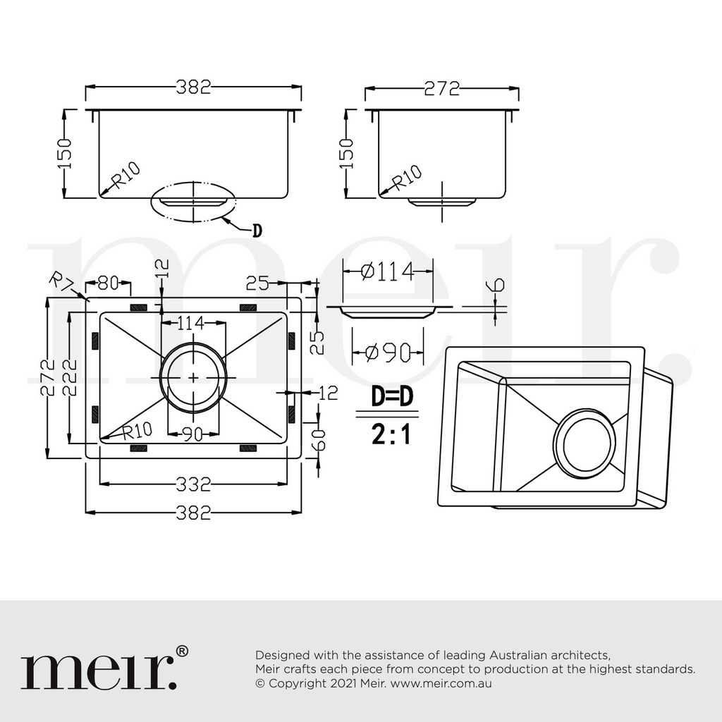 Meir Bar Sink Single Bowl 382 x 272 - Brushed Bronze