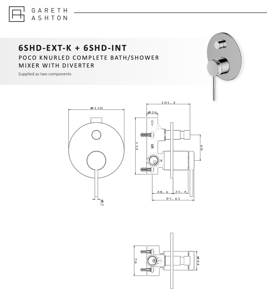 Gareth Ashton Poco Knurled Divertor Mixer - Brushed Nickel