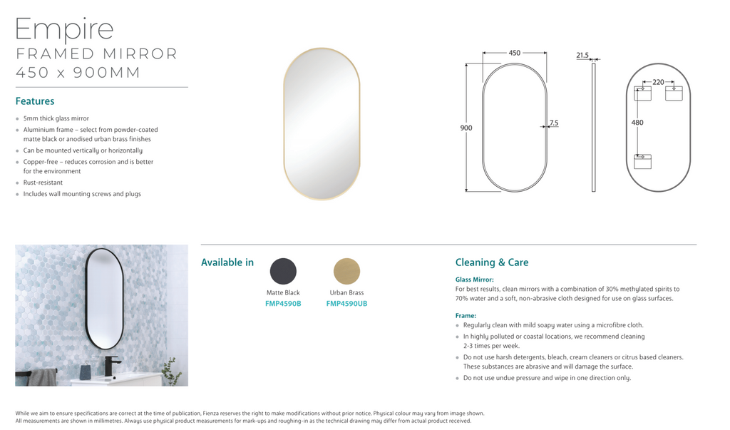 Fienza Empire Matte Black Framed Mirror