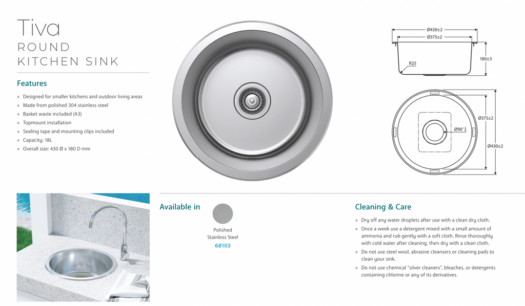Fienza Tiva Round Kitchen Sink