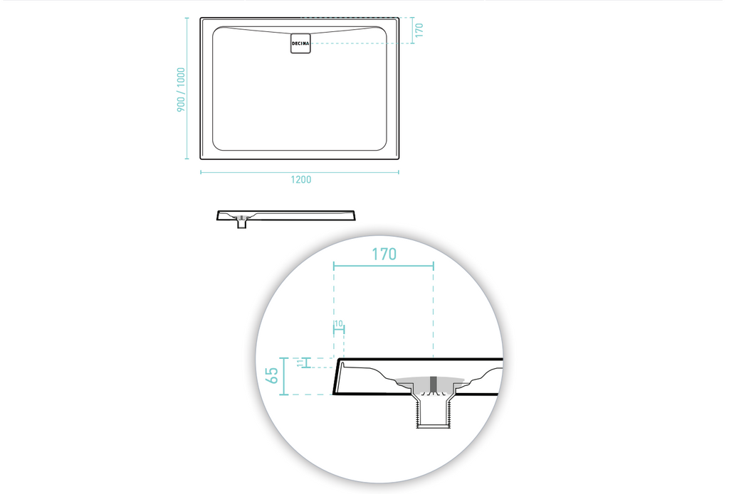 Decina Luna 1200mm Rear Waste Shower Base