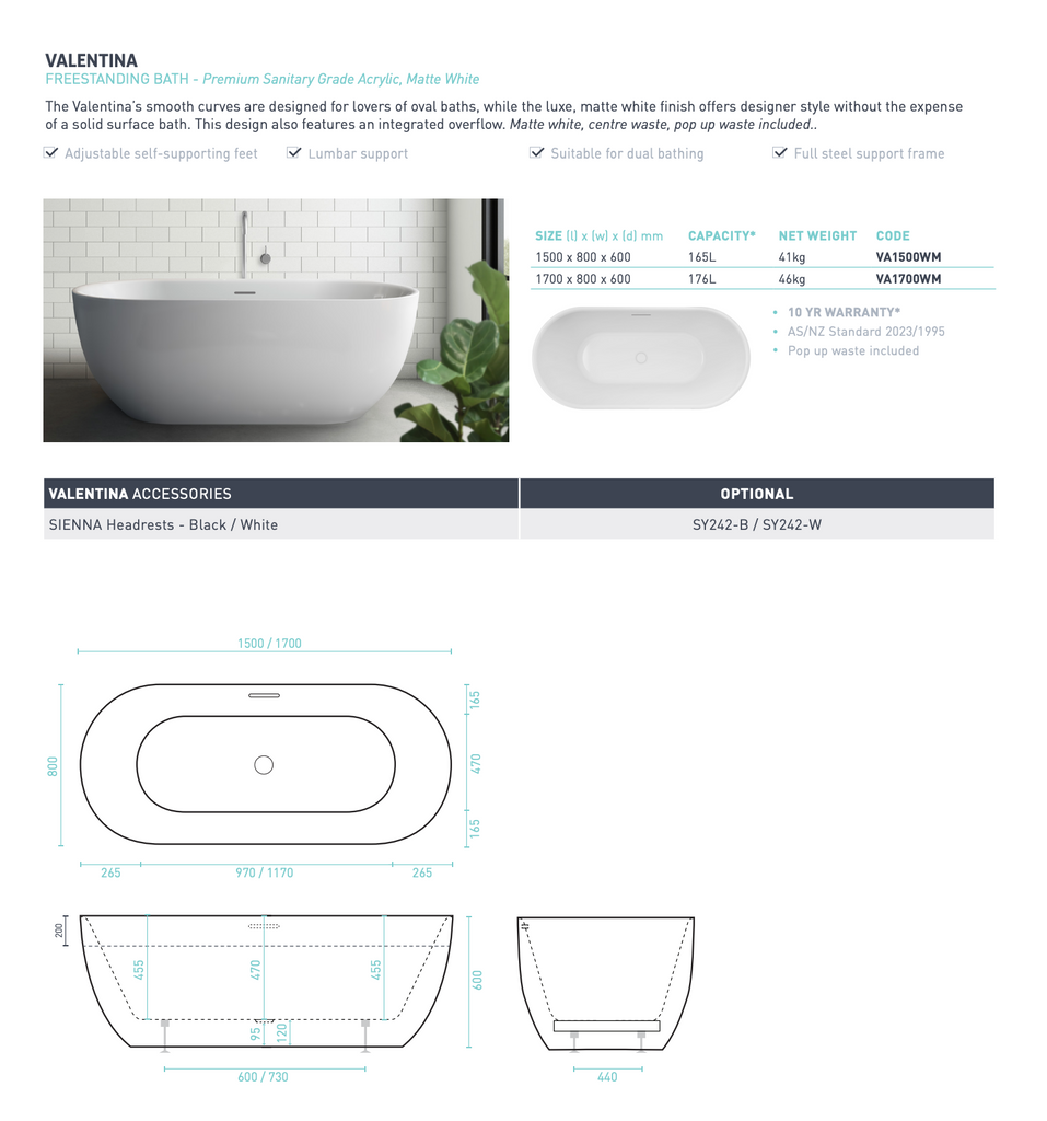 Decina Valentina Freestanding Bath 1500 1700mm - Gloss White