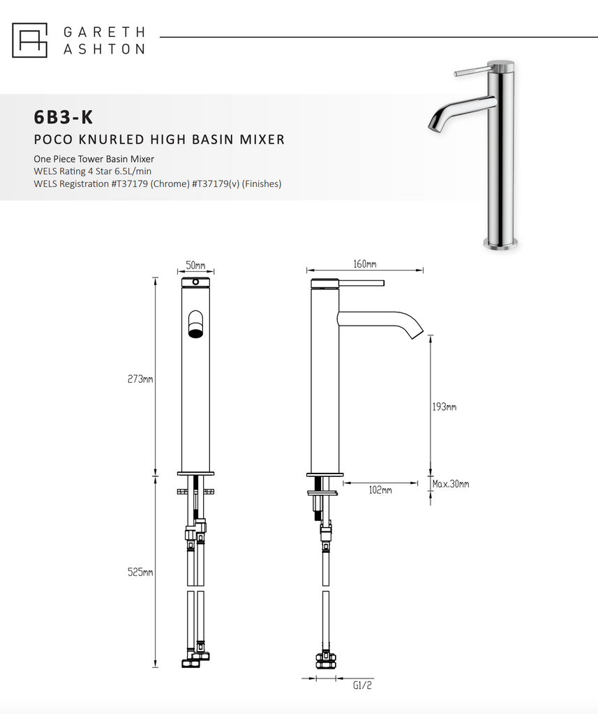 Gareth Ashton Poco Knurled High Basin Mixer - Gunmetal