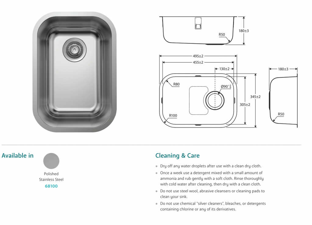 Fienza Tiva 345 Sink Single Bowl