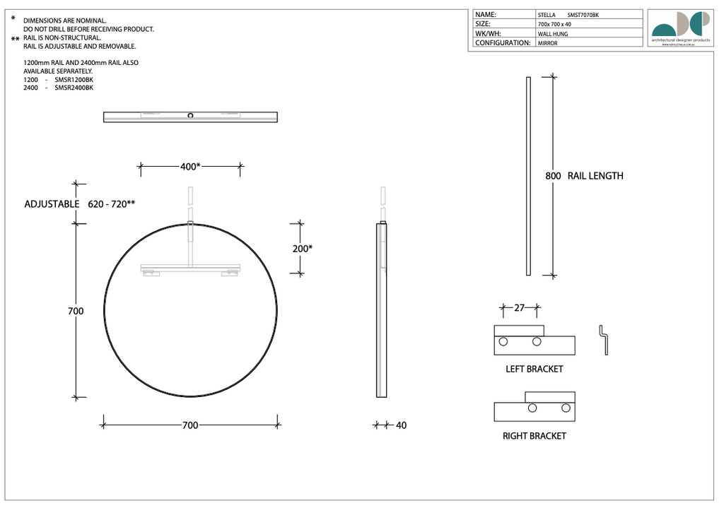 ADP Stella Round Mirror 700mm - Wellsons