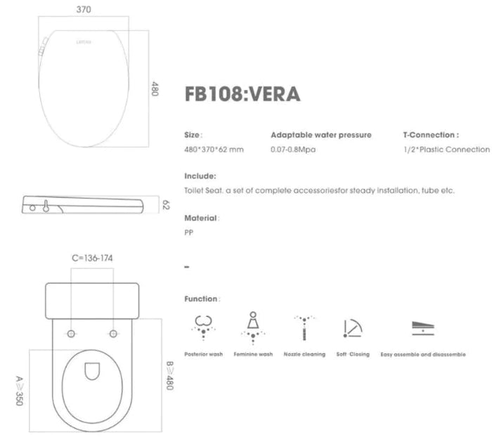 Lafeme Vera Non Electric Bidet Toilet Seat