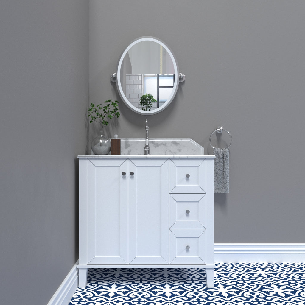 Turner Hastings Coventry 90x55 White Vanity with Marble Top - 3 Taphole