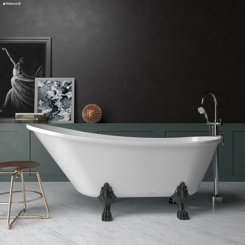Fienza Claw Foot Acrylic Bath with Matte Black Feet - Gloss White