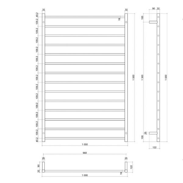 Thermogroup 14 Bar Straight Round Ladder Heated Towel Rail - Stainless Steel - Wellsons