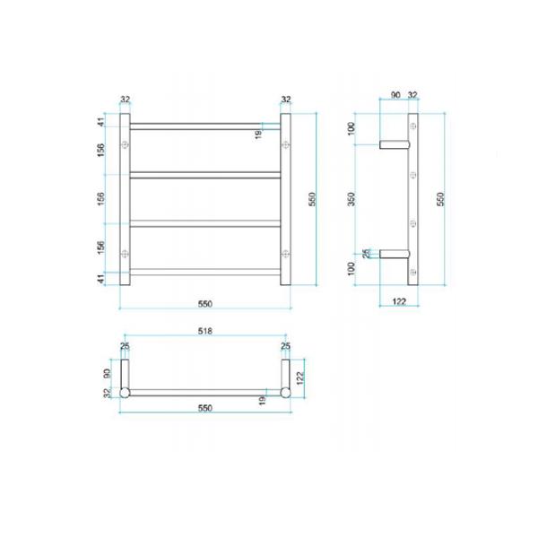 Thermogroup 4 Bar Straight Round Ladder Heated Towel Rail - Brushed Stainless Steel - Wellsons