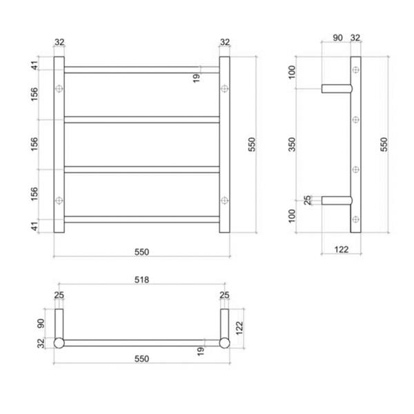 Thermogroup 4 Bar Straight Round Ladder Heated Towel Rail - Polished Stainless Steel - Wellsons