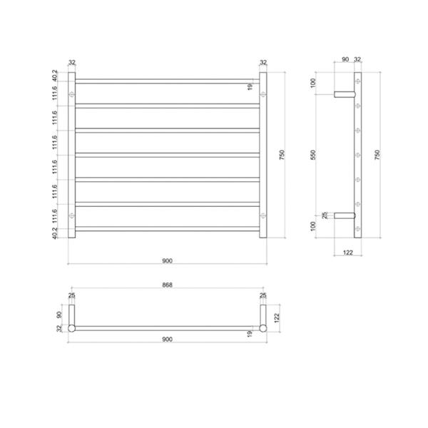 Thermogroup 7 Bar Straight Round Ladder Heated Towel Rail - Chrome - Wellsons