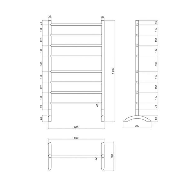 Thermogroup 8 Bar Straight Round Freestanding Heated Towel Rail - Stainless Steel - Wellsons