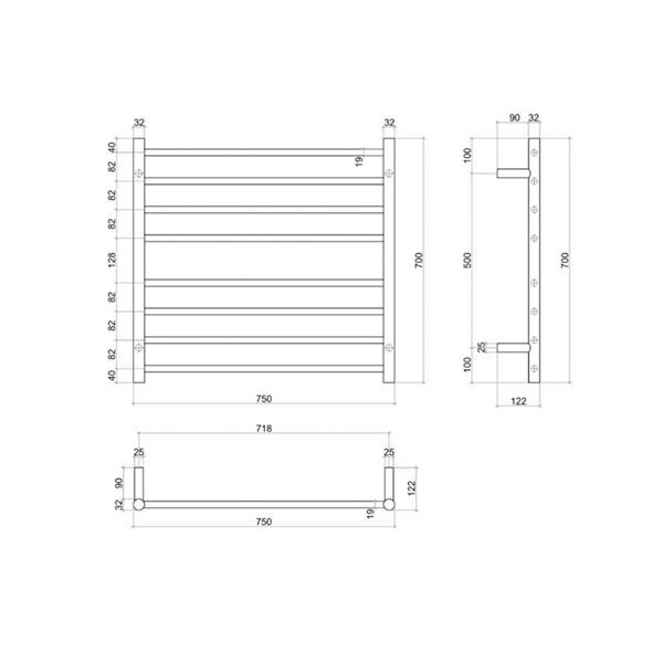 Thermogroup 8 Bar Straight Round Ladder Heated Towel Rail - Stainless Steel - Wellsons