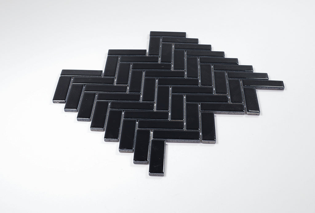 Brilliance Matt Black Herringbone Tile