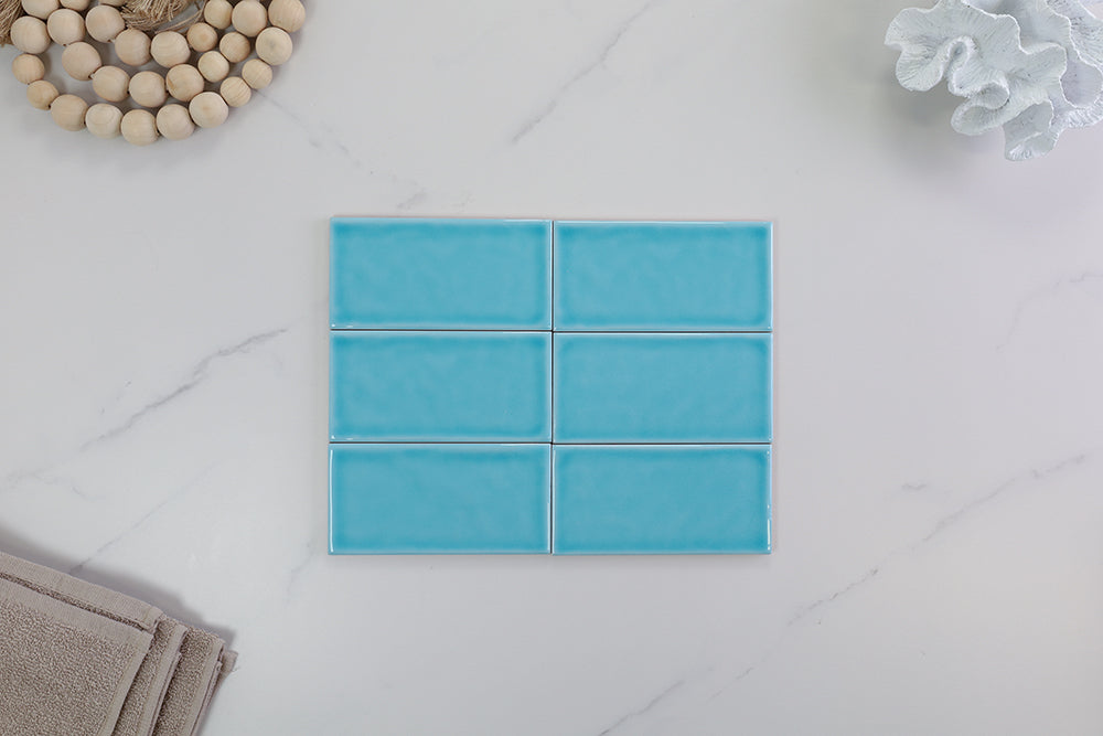 Cambridge Blue Gloss Subway Crackle Tile
