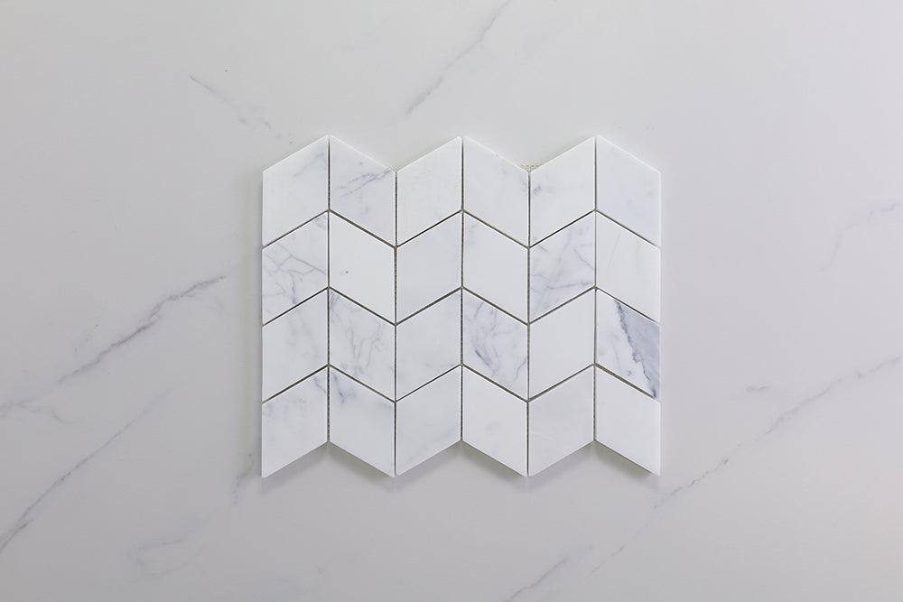 Deca White Honed Chevron Tile
