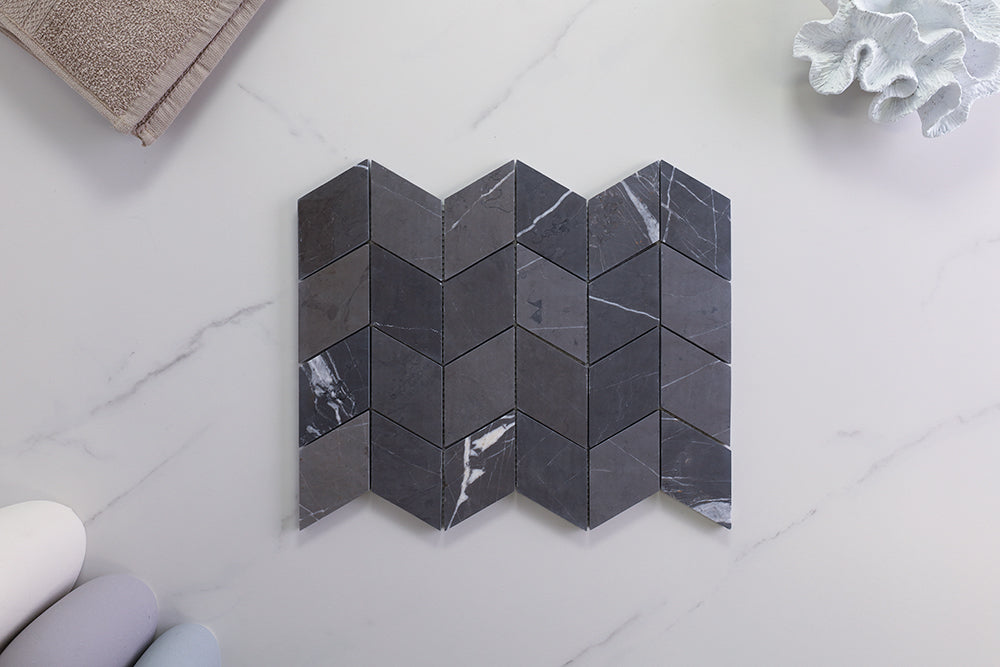 Deca Dark Grey Honed Chevron Tile
