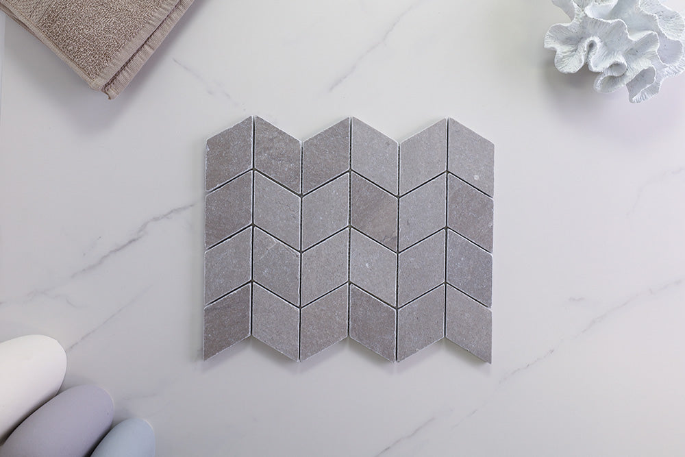 Deca Light Grey Honed Chevron Tile