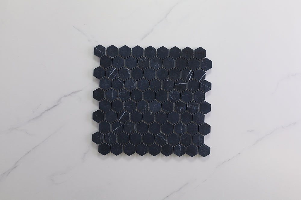 Deca Black Honed Hexagon Tile