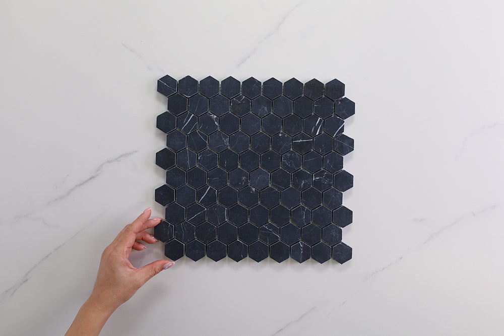 Deca Black Honed Hexagon Tile