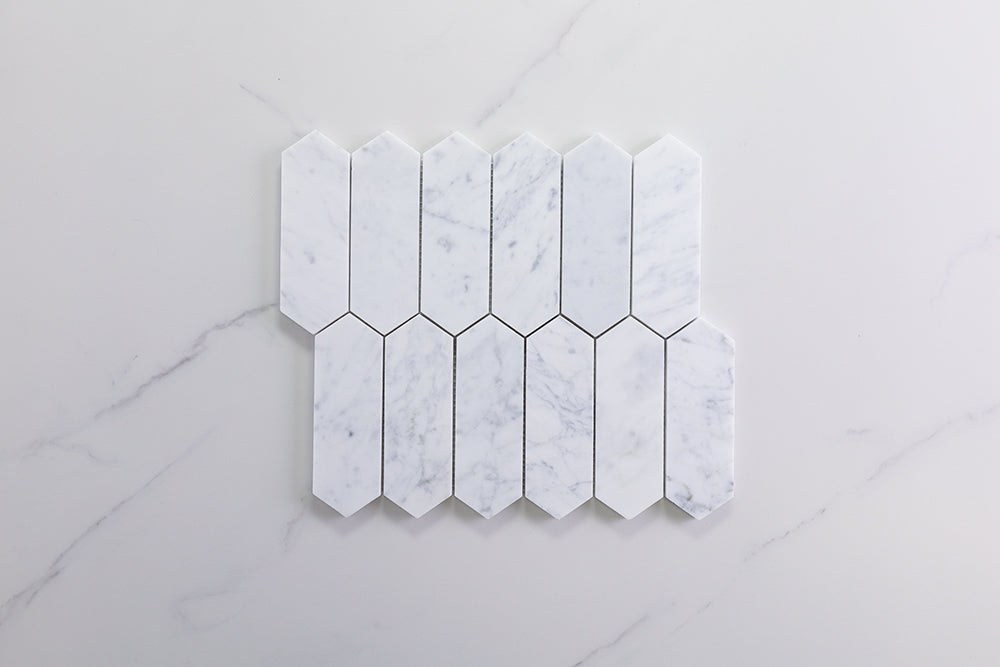 Deca White Carrara Honed Long Hexagon Tile