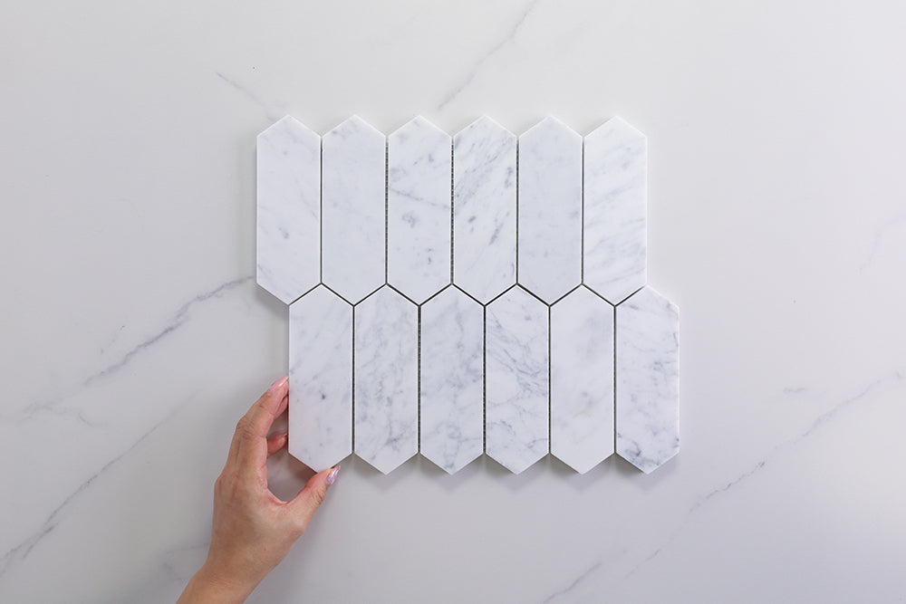 Deca White Carrara Honed Long Hexagon Tile
