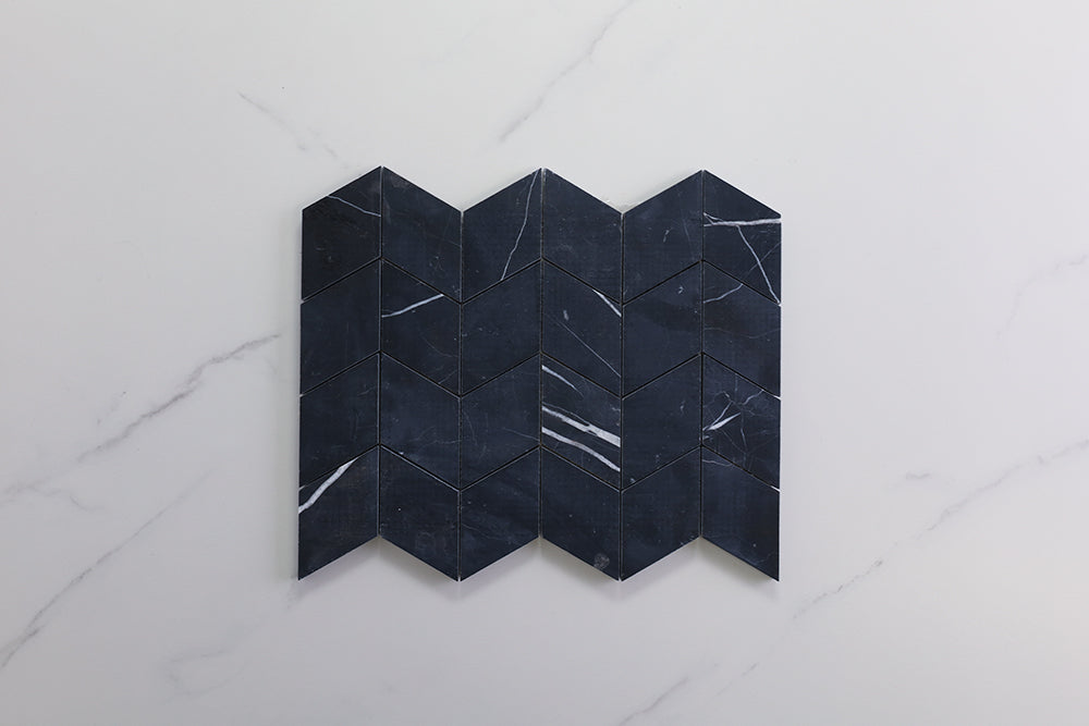 Deca Black Honed Chevron Tile