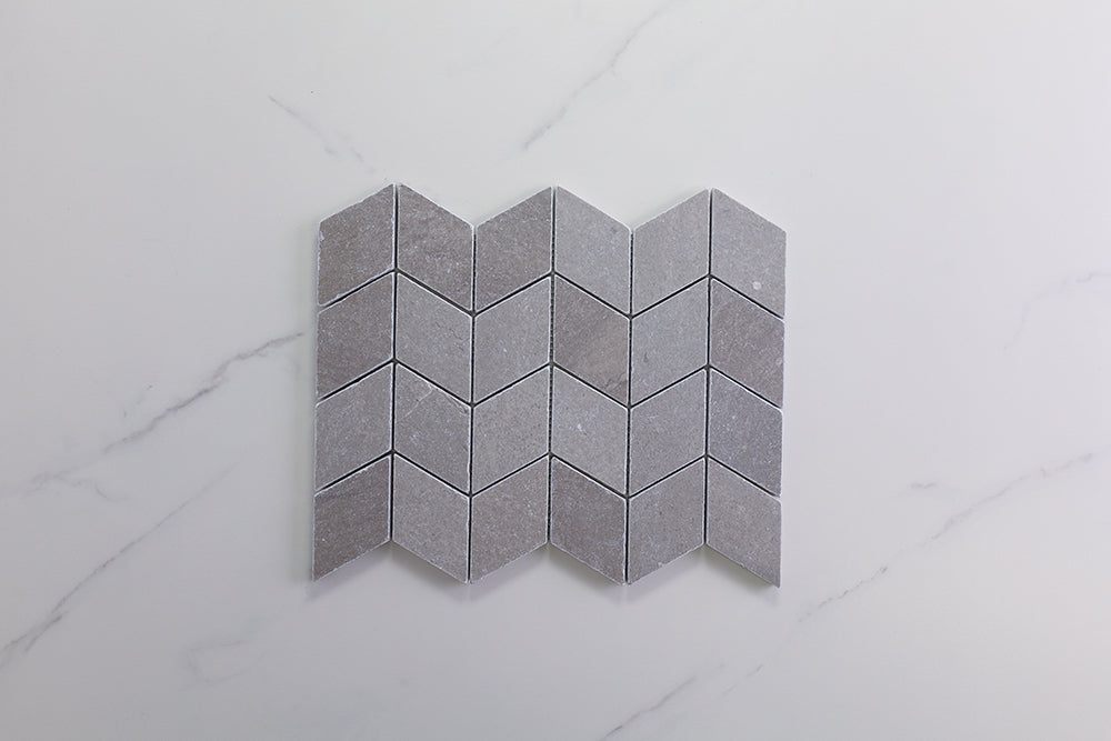 Deca Light Grey Honed Chevron Tile