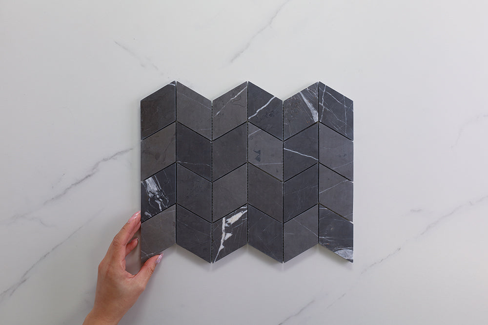 Deca Dark Grey Honed Chevron Tile