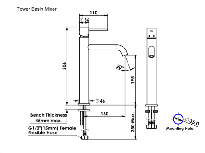 Greens Gisele Tower Basin Mixer - Chrome - Wellsons