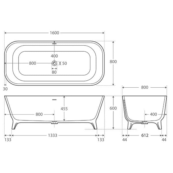 Fienza Hampton Stone Freestanding Bath - Matte White - Wellsons