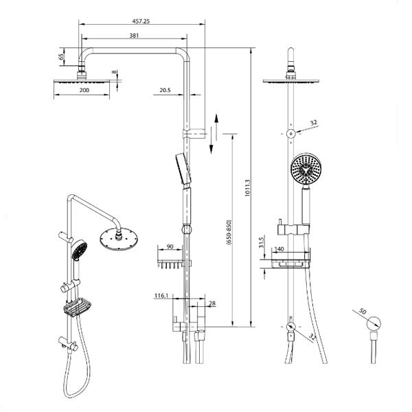 Fienza Michelle Multifunction Rail Shower - Chrome - Wellsons