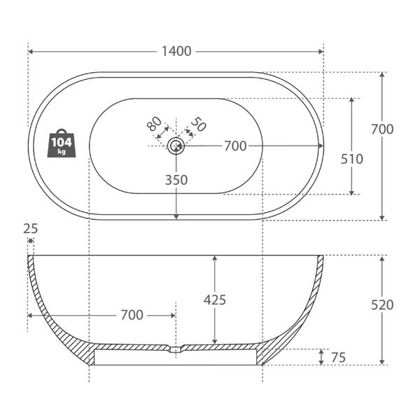 Fienza Nero Freestanding Stone Bath 1400mm - Matte White - Wellsons