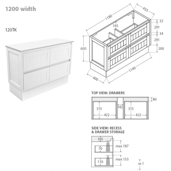 Fienza Rotondo Hampton Vanity with Kickboard 750mm - 1200mm - Satin White - Wellsons