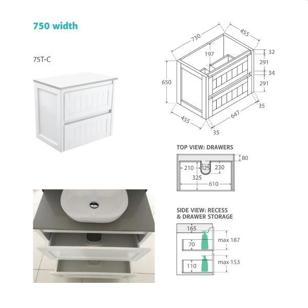 Fienza Rotondo Hampton Wall Hung Vanity 750mm - 1200mm - Satin White - Wellsons