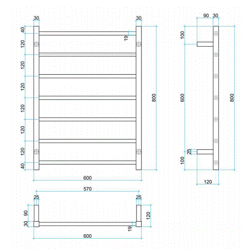 Thermogroup Straight Square Ladder Heated Towel Rail - Stainless Steel - Wellsons