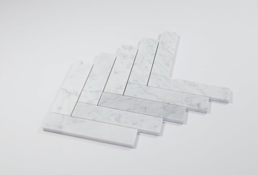 Trinity White Carrara Herringbone Mosaic