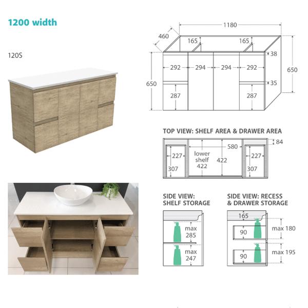 Fienza Vanessa Edge Wall Hung Vanity 600mm - 1500mm - Scandi Oak - Wellsons